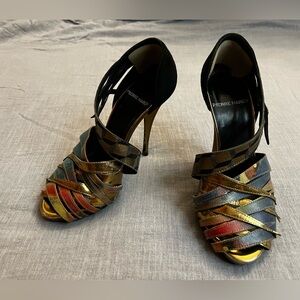 Pierre Hardy Strappy Blue Red Purple Copper Black Woven Peep Toe Heels